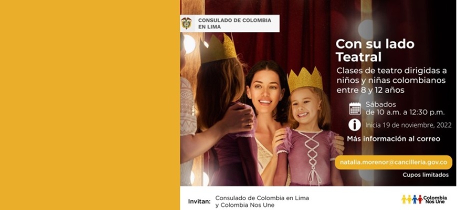 Consulado de Colombia en Lima invita a los niños(as) colombianos entre 8 y 12 años a los talleres de teatro 