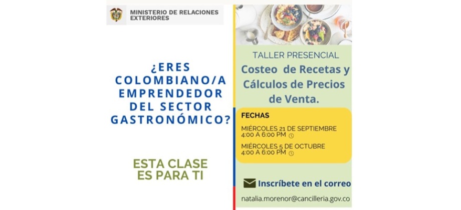 Taller presencial sobre Costeo de recetas y cálculos de precios de venta los miércoles 21 de septiembre y 5 de octubre 